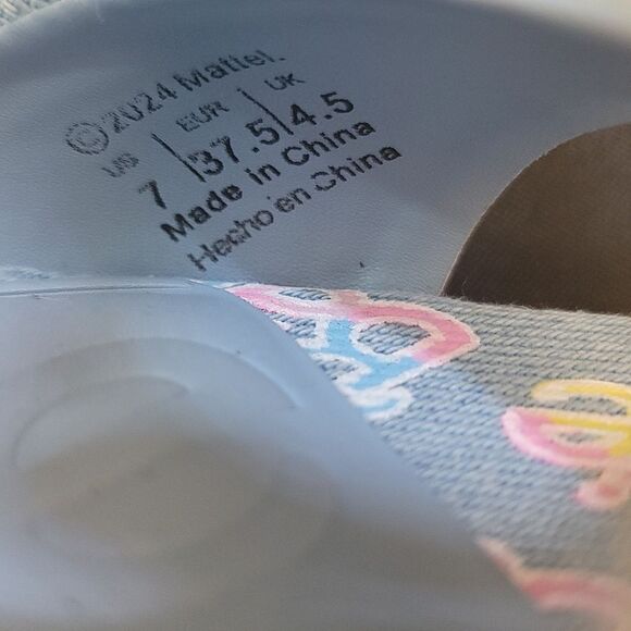 BRAND NEW ALDO BARBIE PARTY PRINTED  DENIM STRAPPY PLATFORM HEELED PLATF… G1 - Picture 15 of 16